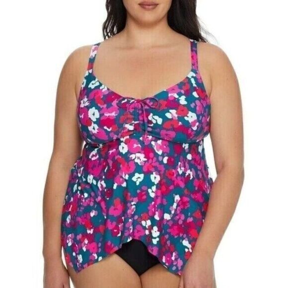 Birdsong Plus Size 22W MIDNIGHT POPPY Sharkbite Underwire Tankini Swim Top Print - Picture 1 of 11